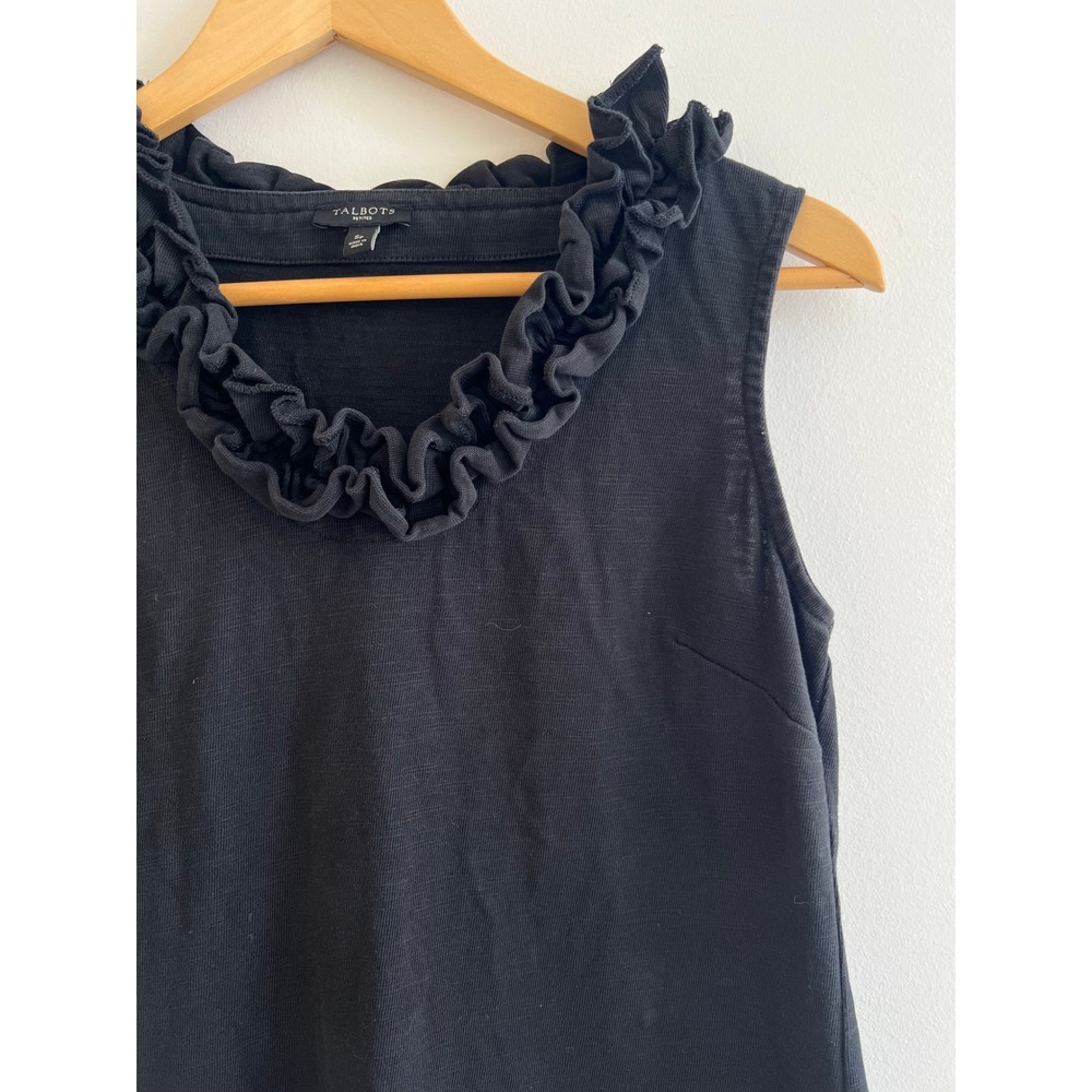 Talbots Petite Small Black Ruffle Neck Shift Dress LBD Classic Minimalist Office - Picture 5 of 8
